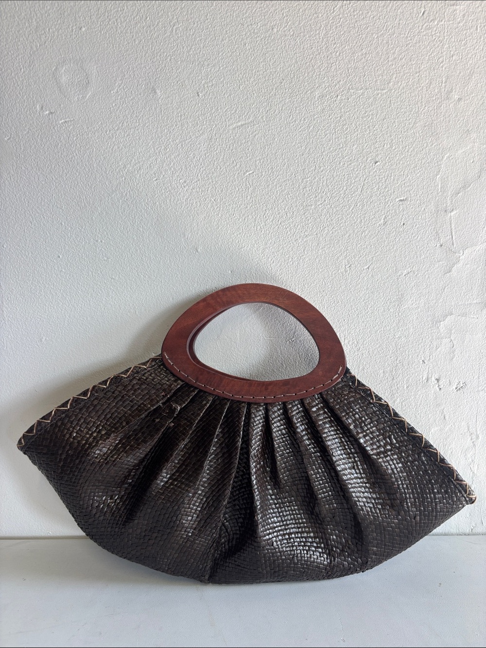 Brown raffia Woven wooden Top-Handle Bag - Picture 2 of 9